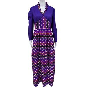 Vintage 90s Bright Multicolored Maxi Dress Purple S